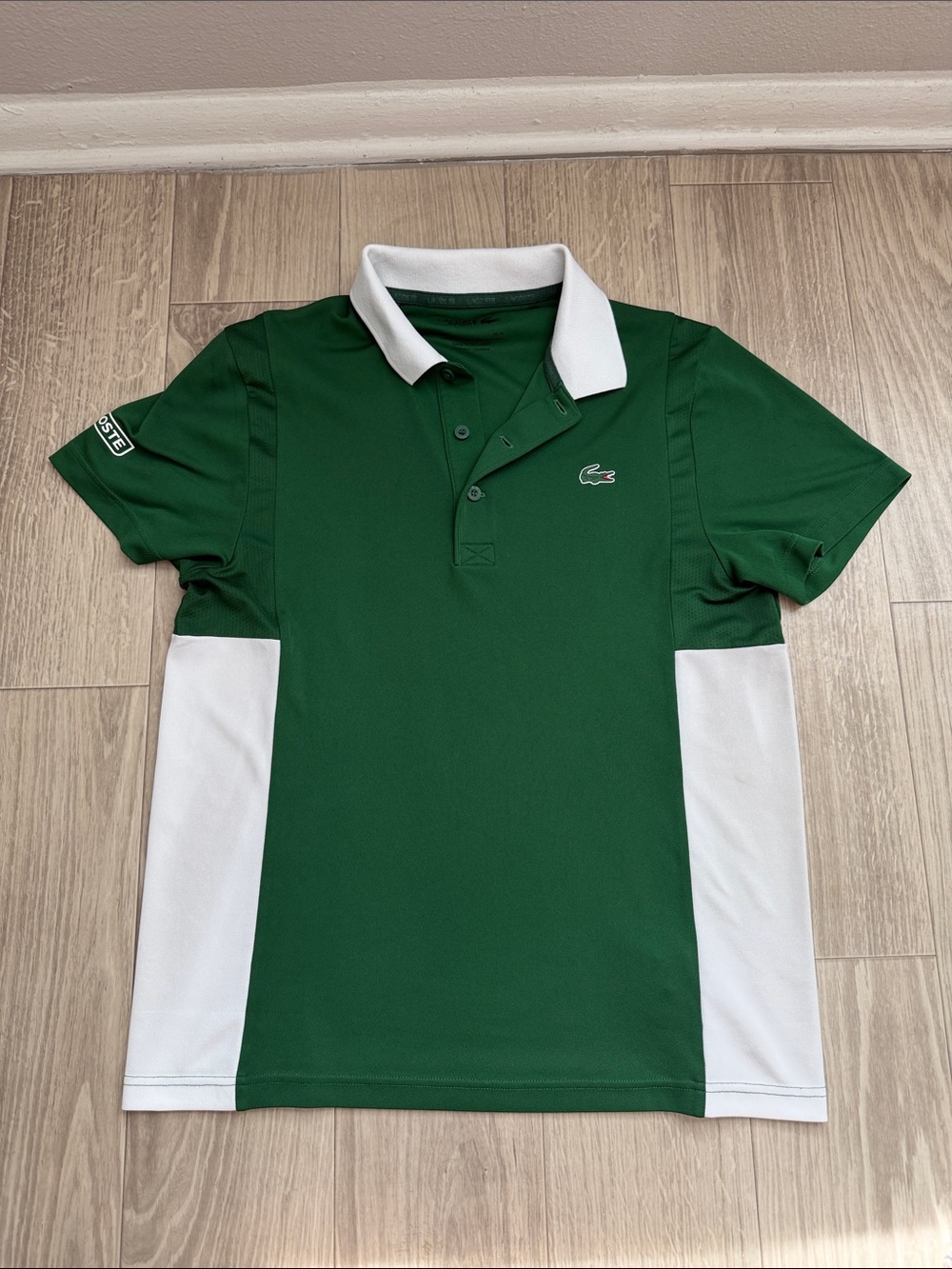 Lacoste Green and White Colorblock Polo